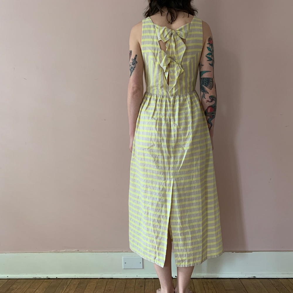 Yellow & Tan Midi Linen Dress - Picture 3 of 5